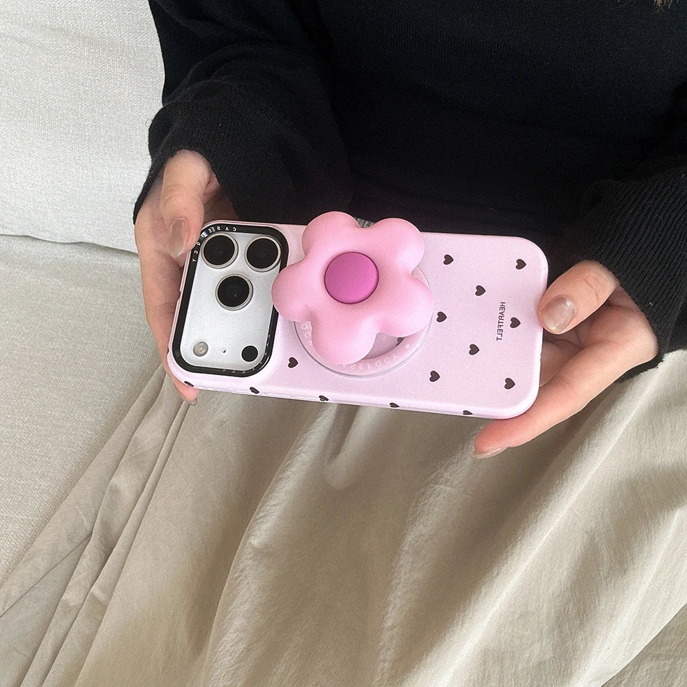 【フラワーハートグリップ】ハートドット×立体フラワーグリップ スマホケース｜iPhone対応 #250330