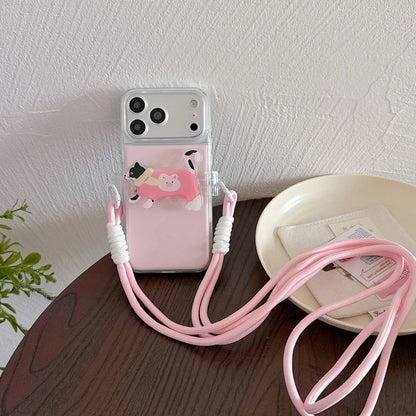 ワンちゃんチャーム ショルダーストラップ付き クリア iPhoneケース｜淡色・ゆめかわ #261262