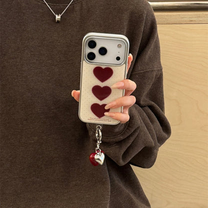 【トリプルハート】ハートモチーフ×揺れチャーム スマホケース｜iPhone対応 #240620