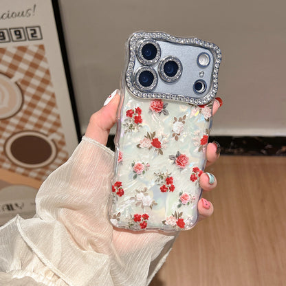 シェルフラワー ローズ ウェーブフレーム iPhoneケース #240319