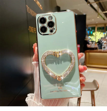 【キラキラビジュー ハート】リングスタンド ケース｜iPhone対応 #250526