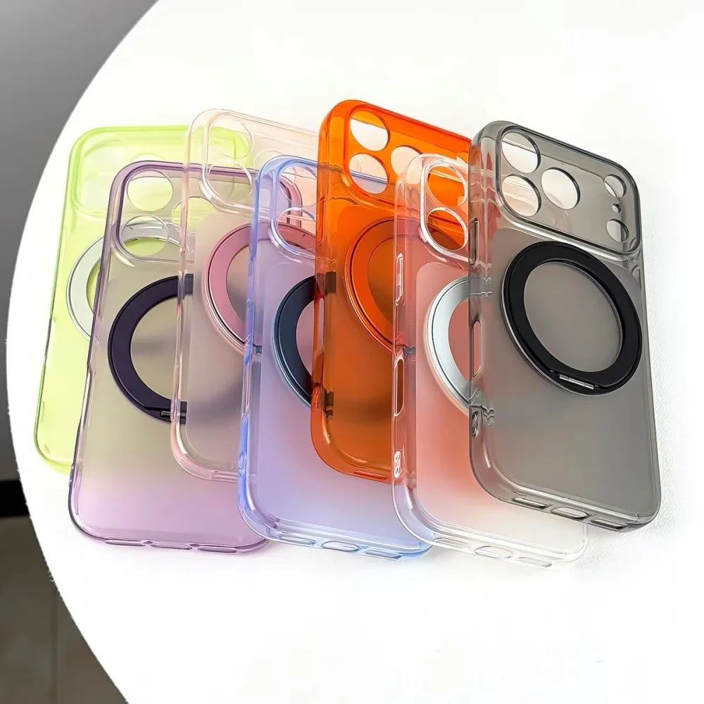 【360度回転リング付き】マット半透明 Magnet内蔵 iPhoneケース｜カラバリ・シンプル スタンド PCA #261278