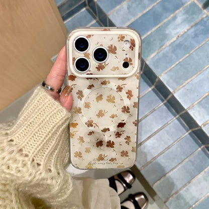 ブラウンリーフ Magnet内蔵 iPhoneケース｜落ち葉柄・マグネットリング付き #240430