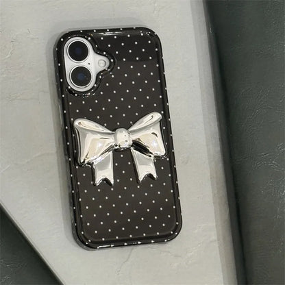 【ドットリボン】立体 メタリック リボン付き ガーリースマホケース｜iPhone対応 #250417