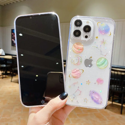 【グリッター 惑星 クリアスマホケース】星 月 ラメ｜iPhone対応 #250814