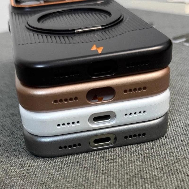 【Magsafe対応】耐衝撃 マット 超薄型 回転式メタルリングスタンド スマホケース｜iPhone対応 #250306