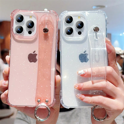 【クリアシリーズ】キラキラ グリッター 落下防止 ハンドストラップ付き 大人可愛い おしゃれ 耐衝撃 透明 スマホケース｜iPhone対応 #250403