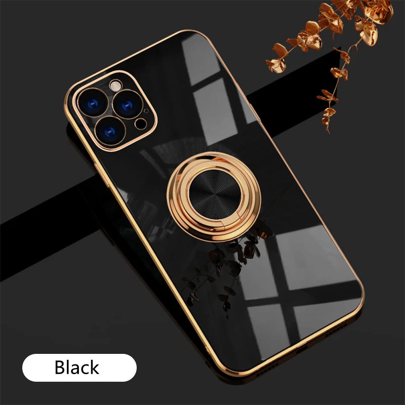リングスタンド付き ゴールド メタルフレーム iPhoneケース #240113