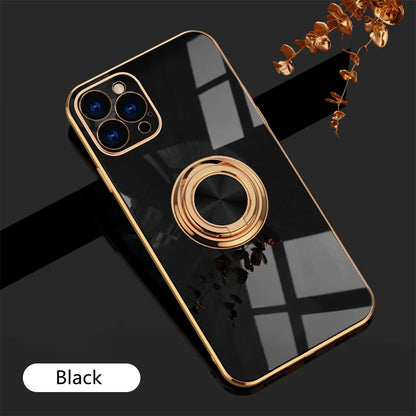 リングスタンド付き ゴールド メタルフレーム iPhoneケース #240113