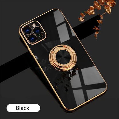 リングスタンド付き ゴールド メタルフレーム iPhoneケース #240113