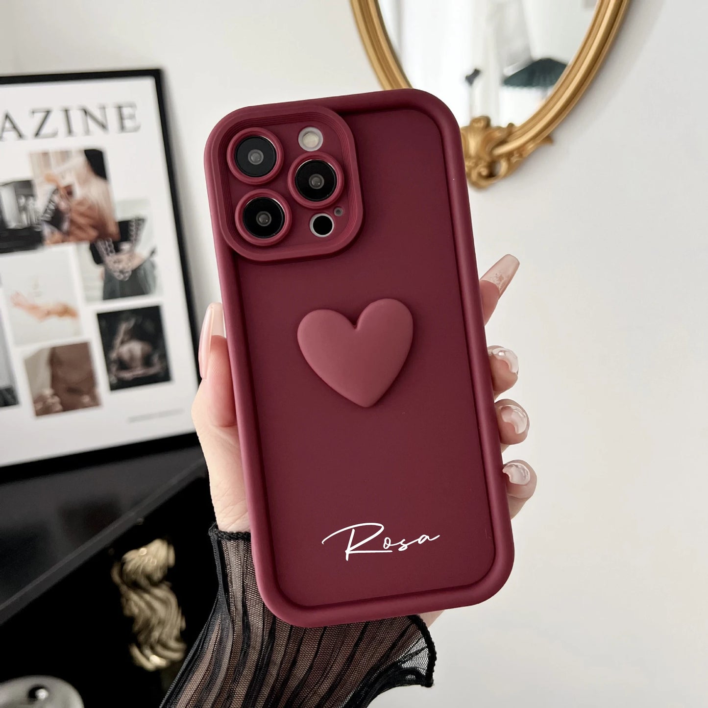 【カスタムシリーズ】立体ハート 名入れ ソフトシリコン スマホケース｜iPhone対応 #250322