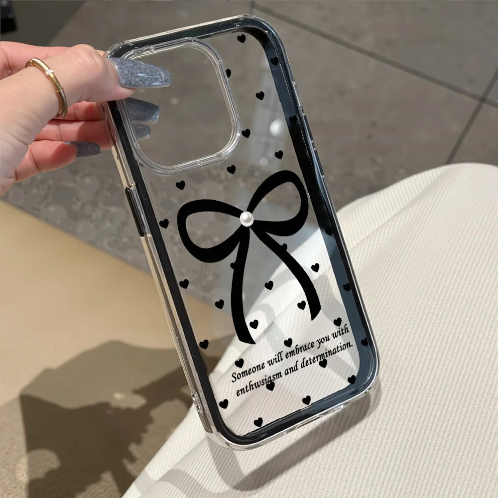 【リボンクリアハート】クリア×リボン＆ハートドット スマホケース｜iPhone対応 #250115