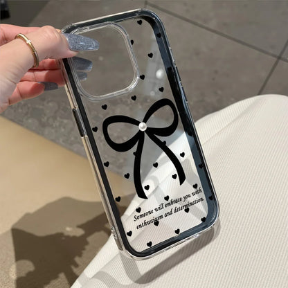 【リボンクリアハート】クリア×リボン＆ハートドット スマホケース｜iPhone対応 #250115