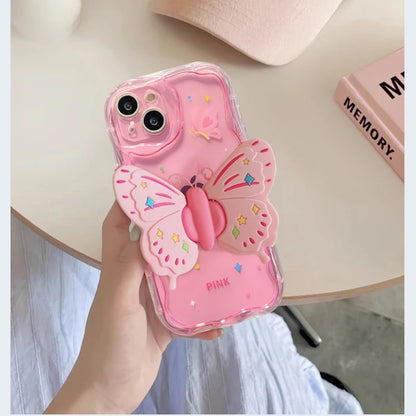 【3Dシリーズ】立体バタフライ＆キラキラデコレーション かわいいピンクスマホケース｜iPhone対応 #251021