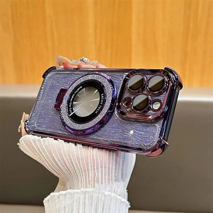 【折りたたみリングスタンド】高級感 ゴールド×ラメ リング付き iPhoneケース｜耐衝撃・スタンド機能・キラキラデザイン｜iPhone対応 #250407