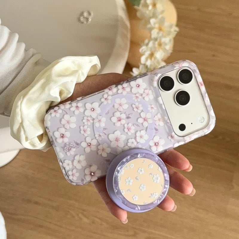 ホワイトフラワー Magnet内蔵 クリア iPhoneケース｜上品・ナチュラル #231029