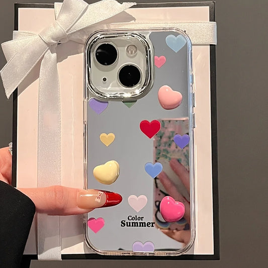 【ハートシリーズ】カラフルハート ミラー加工 かわいい スマホケース｜iPhone対応 #251005