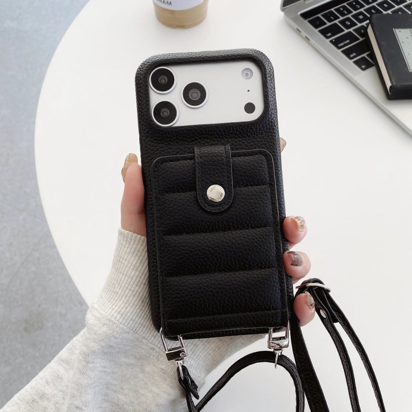レザー風クロスボディ ショルダーバッグ型iPhoneケース カード収納スタンド機能付き♯261157