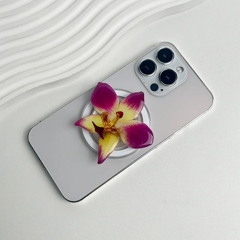 【スマホグリップ】オーキッドフラワー 蘭の花 ポップソケット｜Magnet対応 #241031