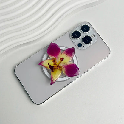 【スマホグリップ】オーキッドフラワー 蘭の花 ポップソケット｜Magnet対応 #241031