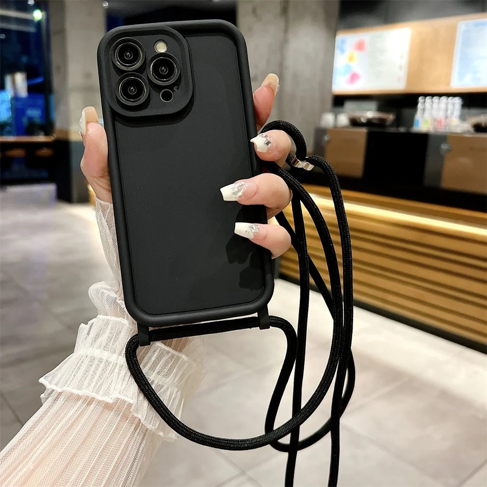 【シンプルシリーズ】無地ショルダーストラップ付き おしゃれ肩掛け スマホケース｜iPhone対応 #250901