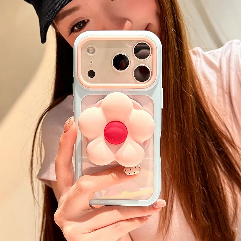 ぷっくりフラワー ソフトシリコン iPhoneケース｜スタンドホルダー付 #260073