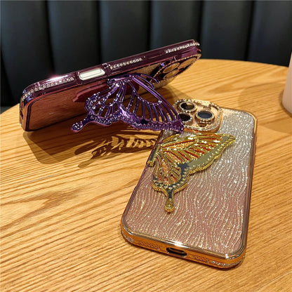 立体メタリック バタフライ iPhoneケース｜グリッター ラメ #240225