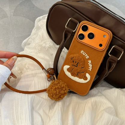 【トイプー＆ダックス】立体刺繍Dog × ストラップ付き スマホケース｜iPhone対応 #240810