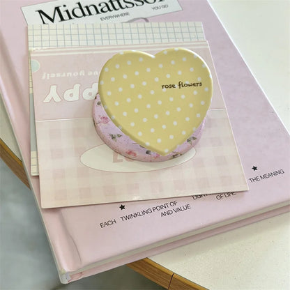 ハートグリップ イエロー花柄 Magnet内蔵 iPhoneケース｜淡色レトロ・大人かわいい #260027
