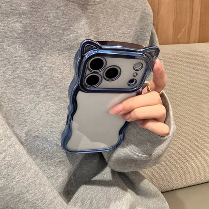 【猫耳シリーズ】ウェーブフレーム ラメ グリッター クリア iPhoneケース ソフトTPU #240216