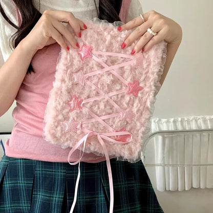 【iPad】ふわもこリボン スター×フリル デザイン タブレット ケース｜iPad対応 #250917t