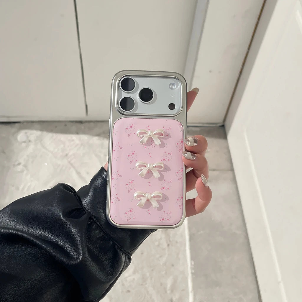 【フラワーリボンシャイン】メタリックフレーム × 小花リボン スマホケース｜iPhone対応 #240814