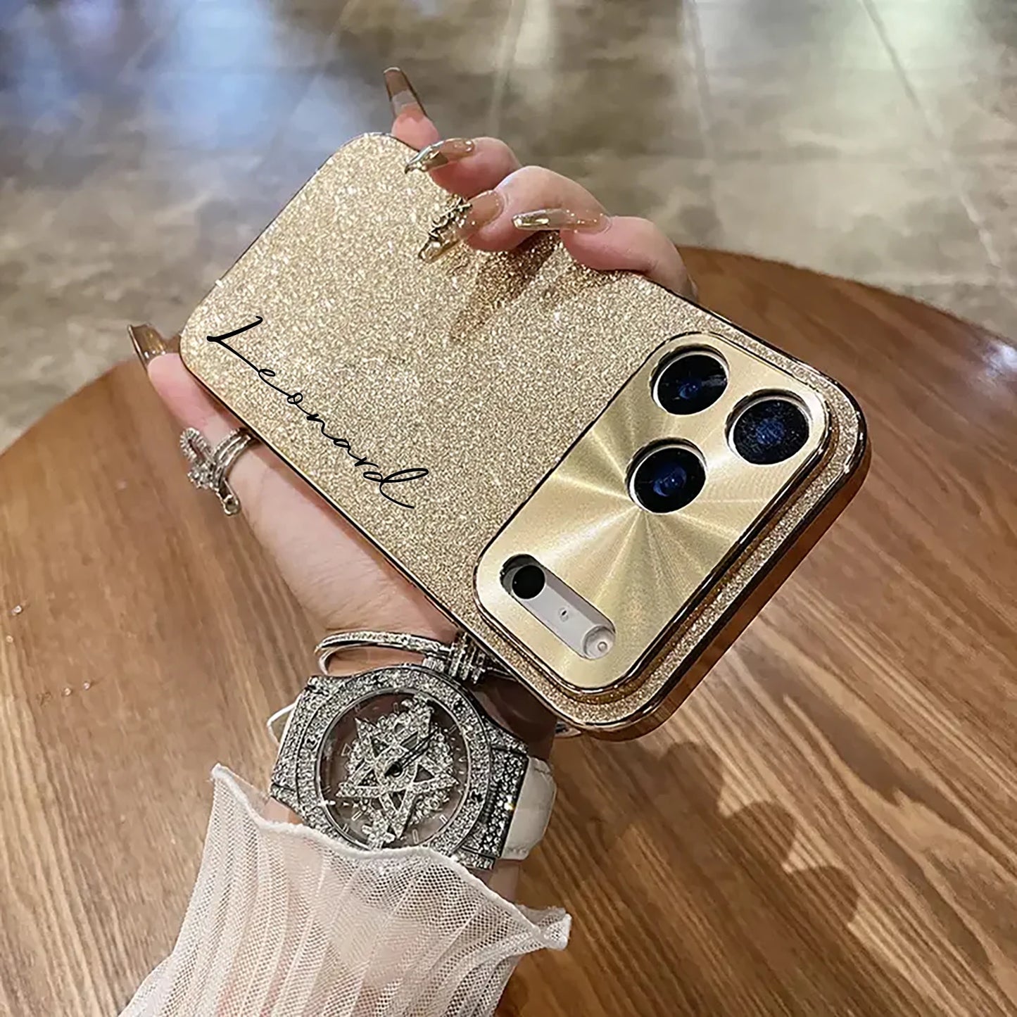 【カスタムシリーズ】ラメグリッター 名入れ スマホケース 縦書き｜iPhone対応 #240716