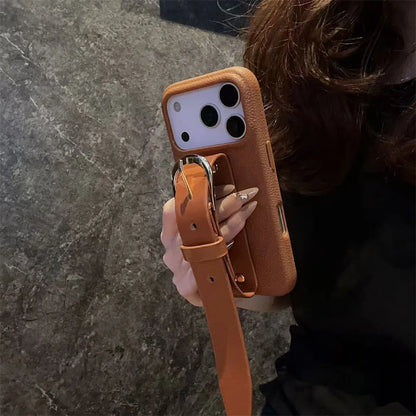 【レザーシリーズ】ベルトデザイン 高級感 レザー調 スマホケース｜iPhone対応 #251124