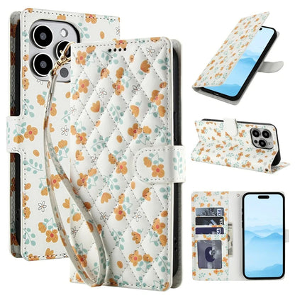 【ブックスタイル】花柄 フラワーキルティング ストラップ付き 手帳型 iPhoneケース｜カード収納 ショルダー対応 #240110