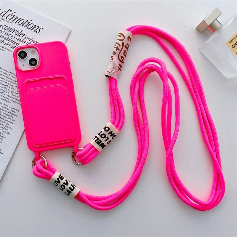 ショルダーストラップ付き カード収納ポケット シリコン iPhoneケース｜#260129