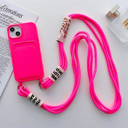 ショルダーストラップ付き カード収納ポケット シリコン iPhoneケース｜#260129