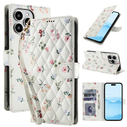 【ブックスタイル】花柄 フラワーキルティング ストラップ付き 手帳型 iPhoneケース｜カード収納 ショルダー対応 #240110