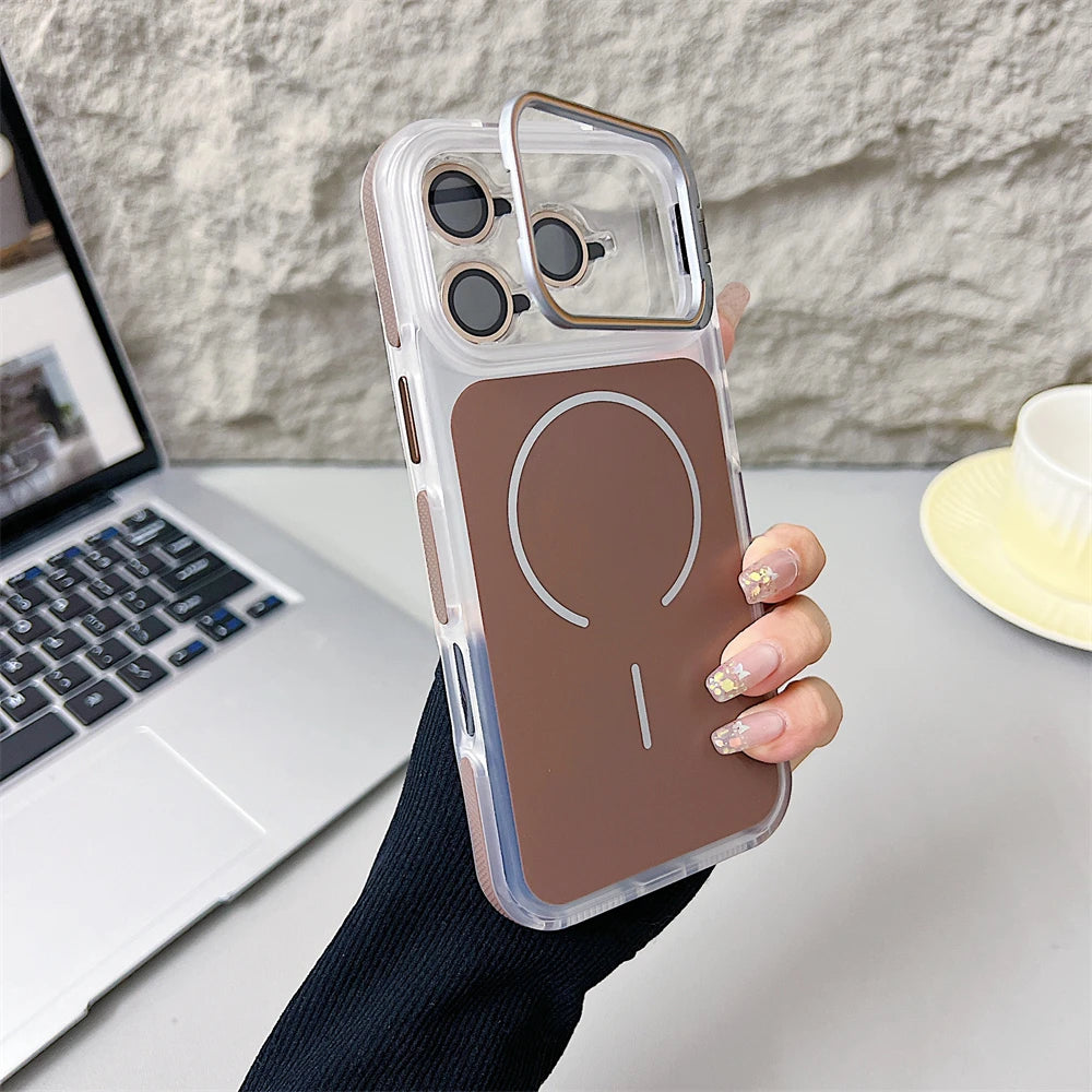 カメラカバー スタンド付き Magnet内蔵 クリアカラー iPhoneケース #240327