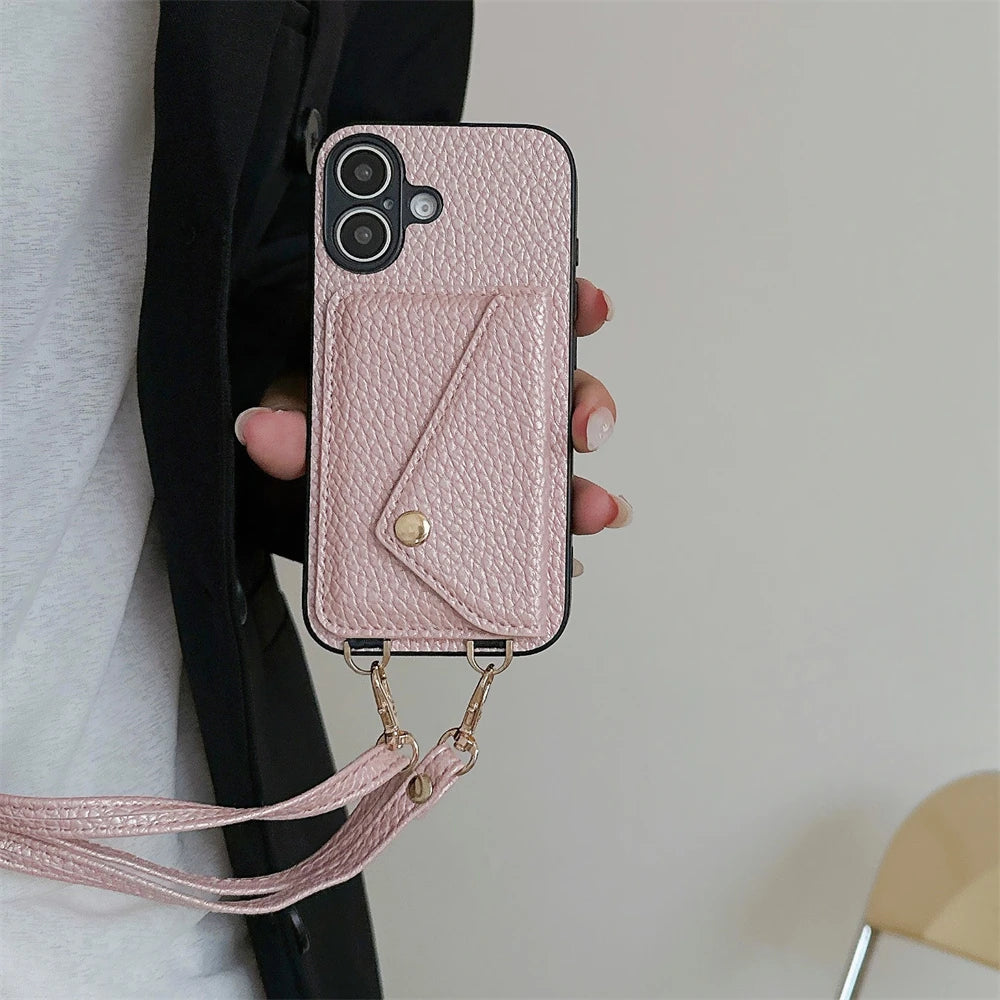 【スナップ付き×ストラップ対応】高見えレザー風スマホケース｜iPhone対応 #250516