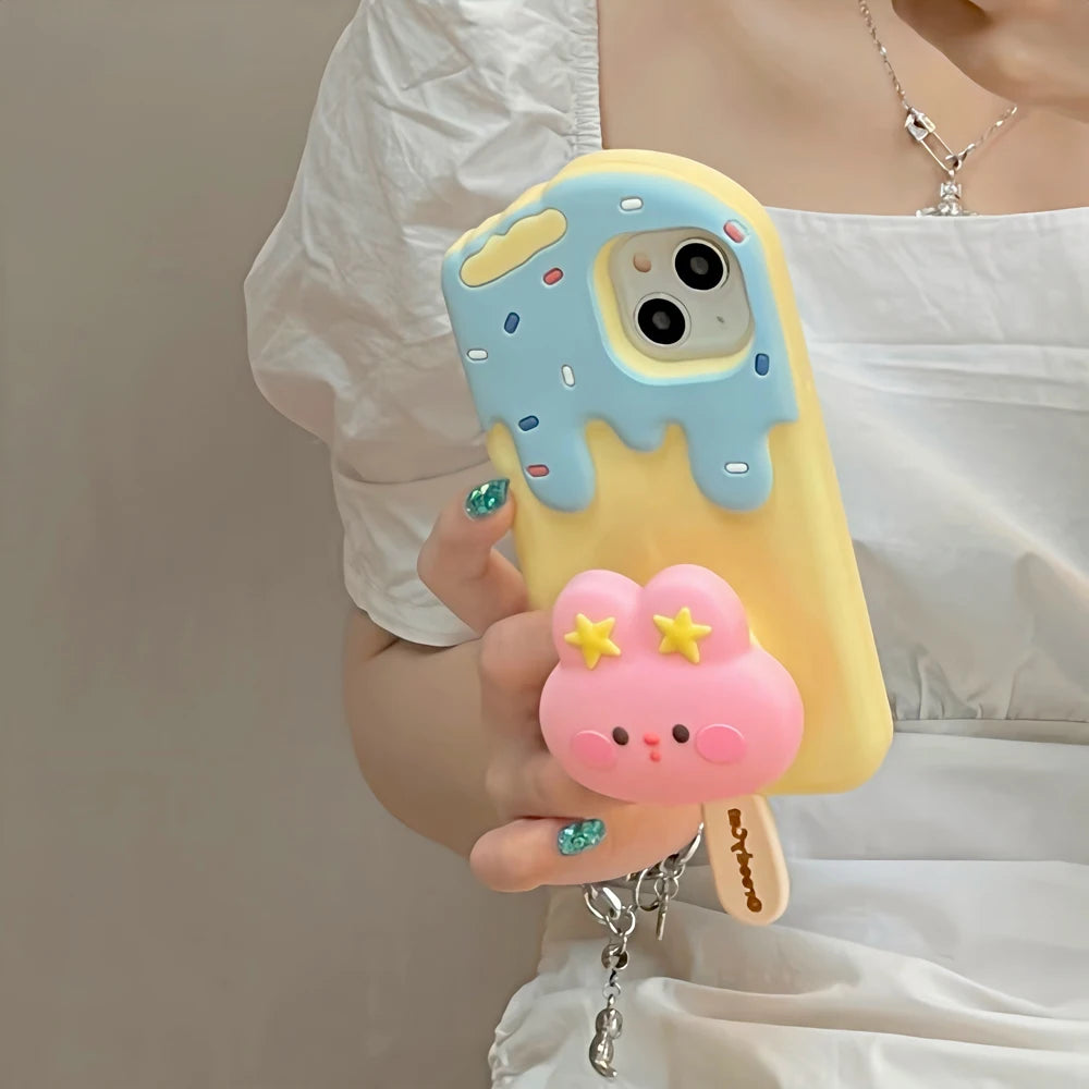 【スイーツシリーズ】アイスキャンディ風 立体くま雲デザイン スマホケース｜iPhone対応 #251007