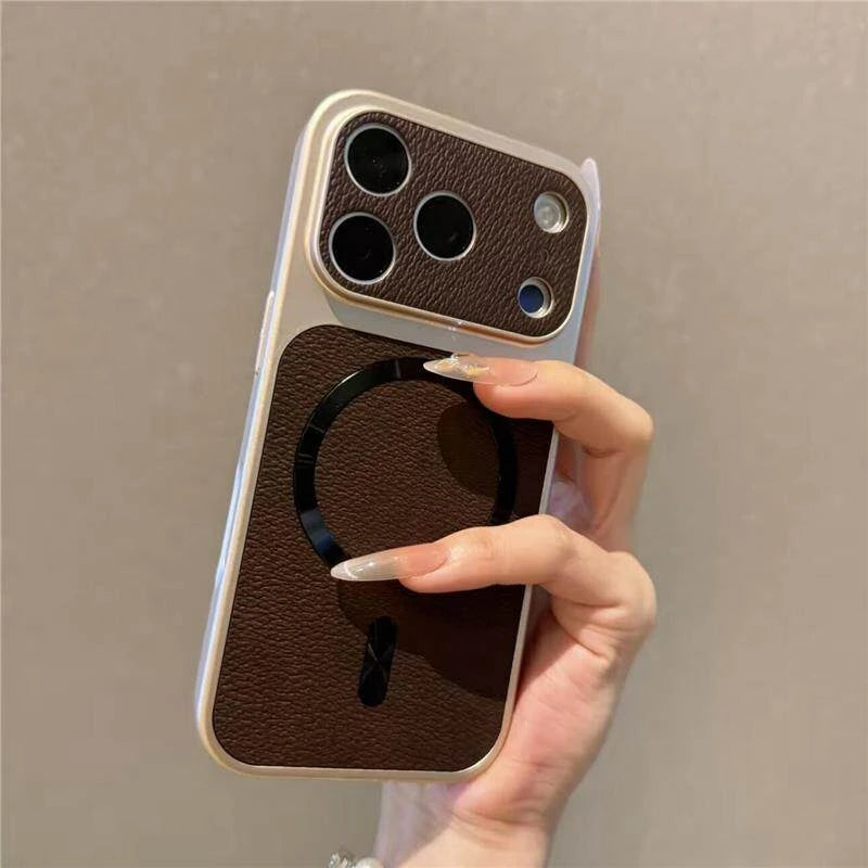 レザー調 コントラストフレーム Magnet内蔵 iPhoneケース｜上品・大人シンプル #260058