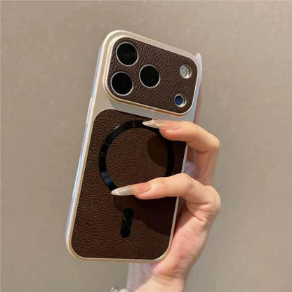レザー調 コントラストフレーム Magnet内蔵 iPhoneケース｜上品・大人シンプル #260058