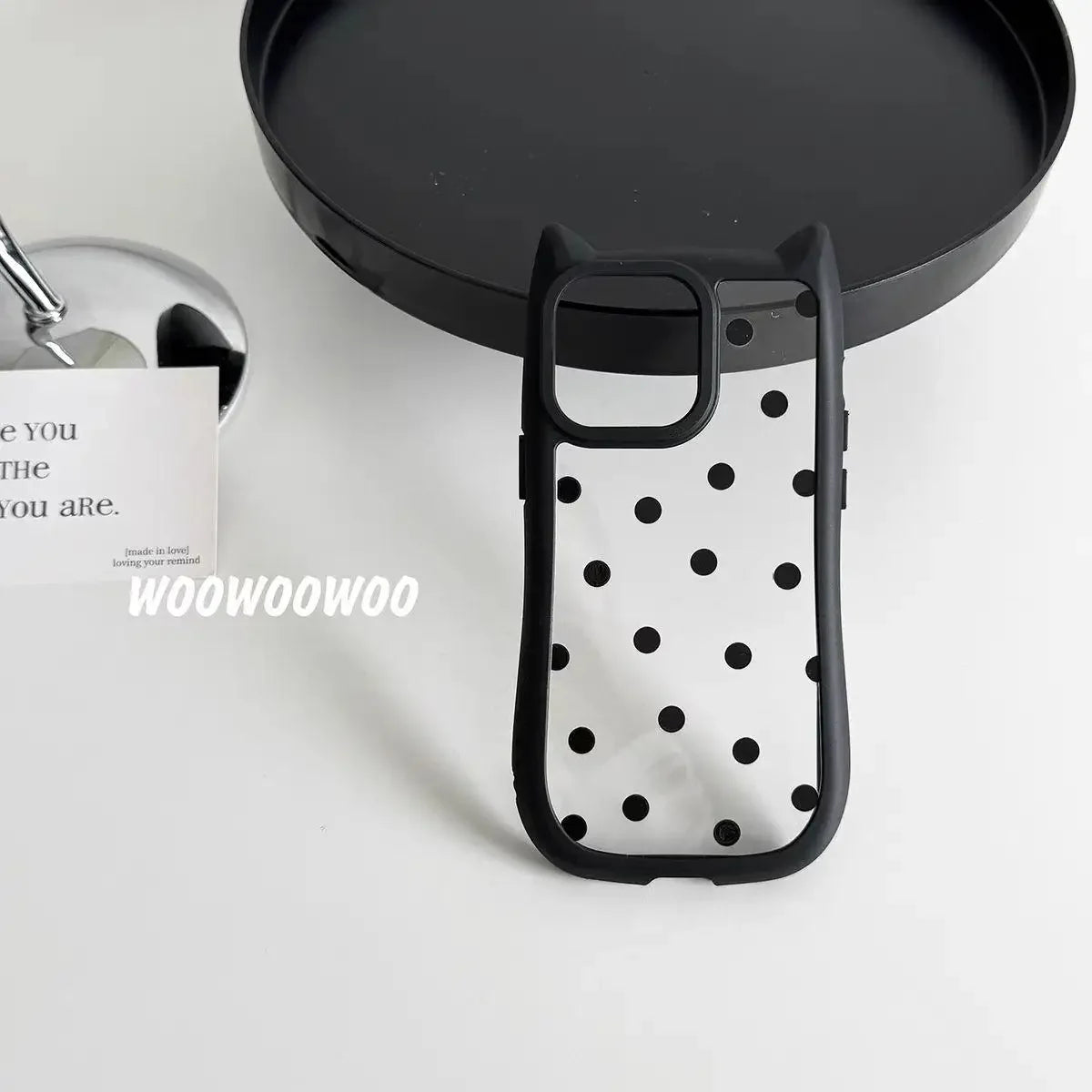 【猫耳シリーズ】ハートドット クリア iPhoneケース｜水玉 クリアケース #240220