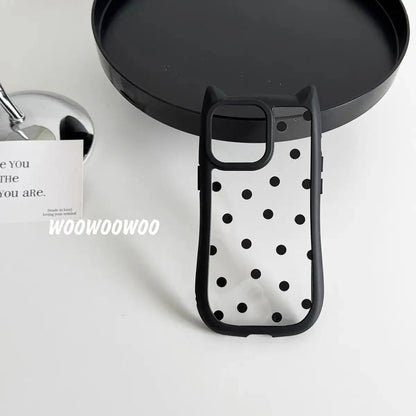 【猫耳シリーズ】ハートドット クリア iPhoneケース｜水玉 クリアケース #240220