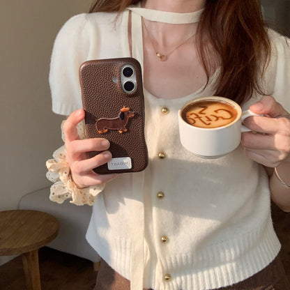 【アニマルシリーズ】ドッグ 犬 猫 モチーフ 刺繍入りレザー調 スマホケース ダックスフンド フレンチブルドッグ ｜iPhone対応 #250422