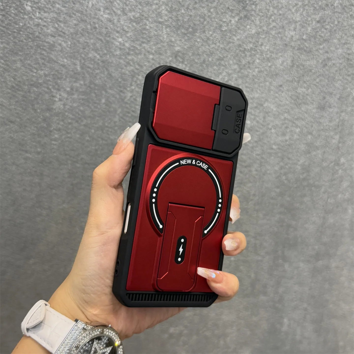 耐衝撃 iPhoneケース カメラカバー付き マグネット式リングスタンド 落下防止 スマホスタンド機能搭載 シンプルブラック｜iPhone対応 #250411