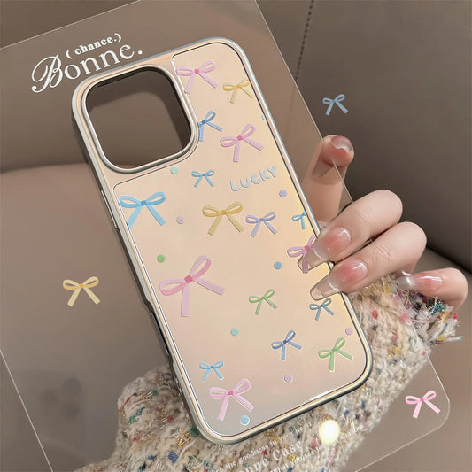 パステル カラフルリボン ミラー風 iPhoneケース｜韓国ガーリー・淡色デザイン #230813