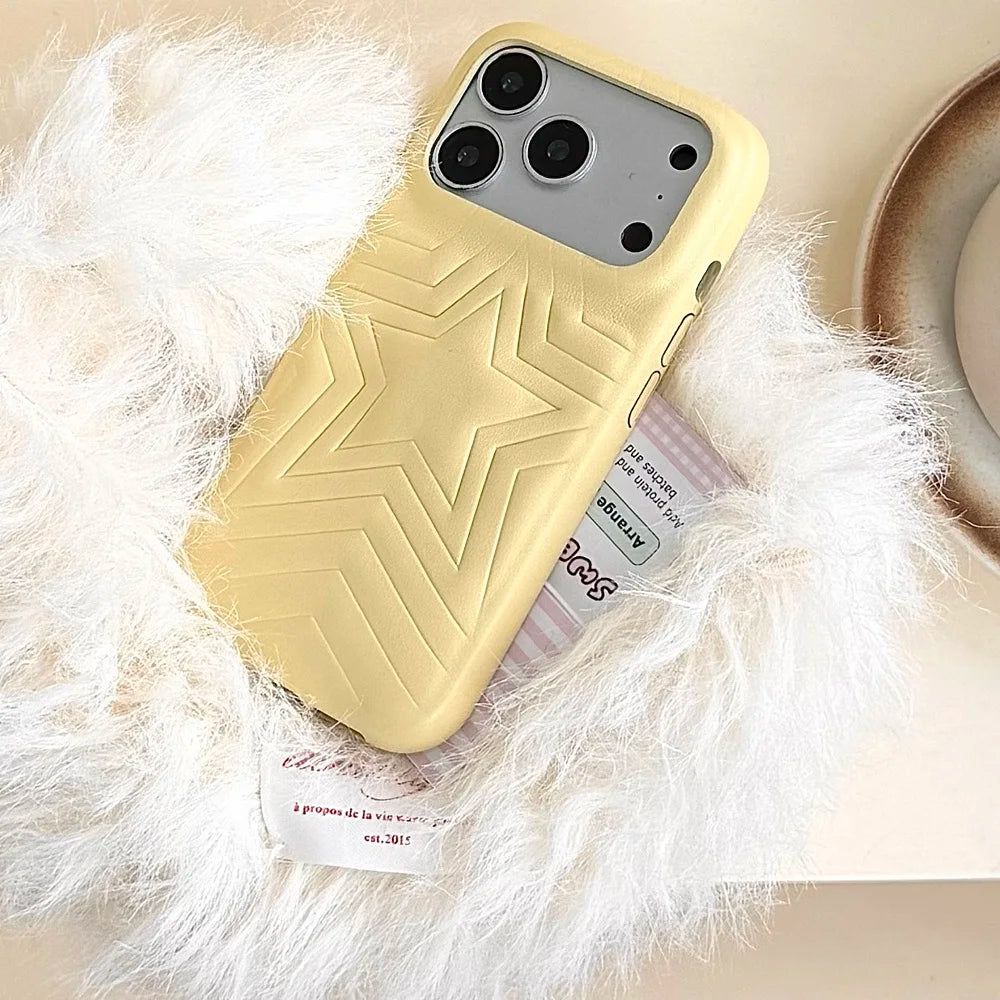 【スターエンボス】立体スター 星柄  型押しステッチ レザー調 スマホケース｜iPhone対応 #240615