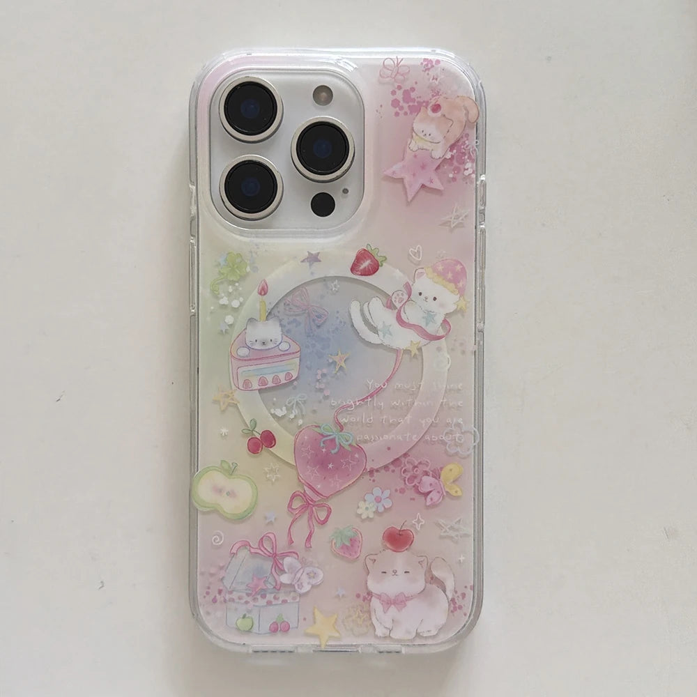 キャットグラデーションマグネット内蔵 iPhoneケース (ケースのみ ・ グリップのみ ・ ケース+グリップ) トレンド・スイート　#261209